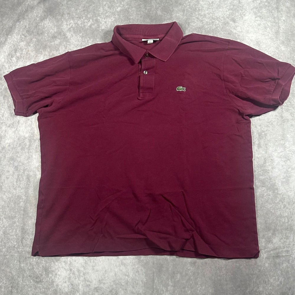 Lacoste Mens Classic Fit Pique Polo Shirt Burgundy Red Size 6 L XL Short Sleeve